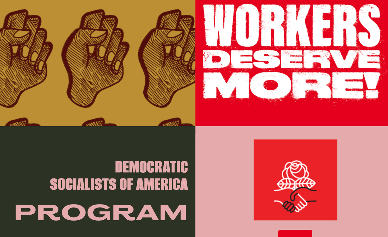 A collage of the Democrat Socialists of America graphics.